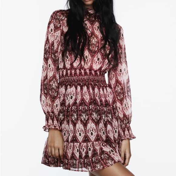 ZARA METALLIC THREAD PRINTED MINI DRESS - Picture 1 of 8